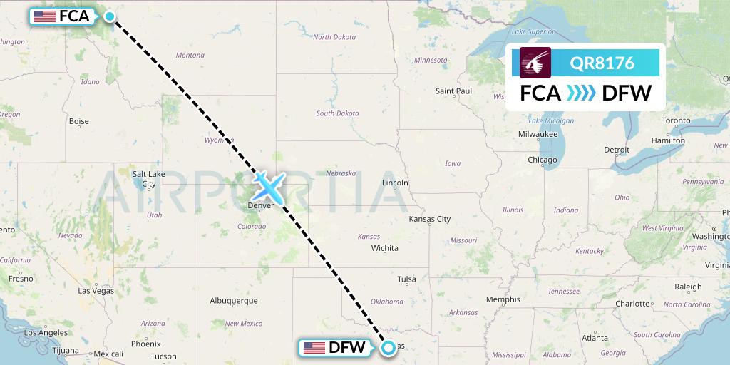 QR8176 Qatar Airways Flight Map: Kalispell to Dallas