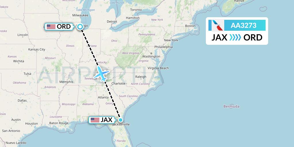AA3273 American Airlines Flight Map: Jacksonville to Chicago
