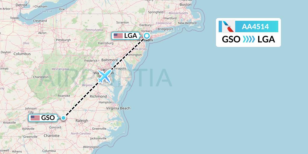 AA4514 American Airlines Flight Map: Greensboro to New York
