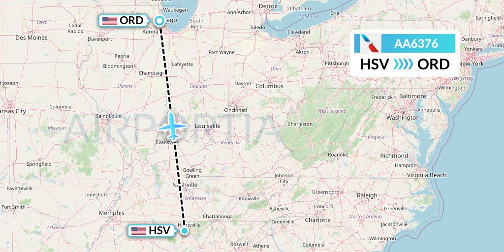 AA6376 American Airlines Flight Map: Huntsville to Chicago