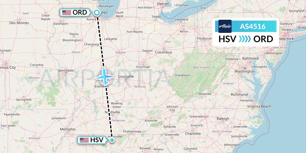 AS4516 Alaska Airlines Flight Map: Huntsville to Chicago