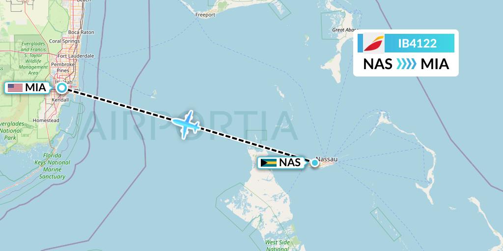 IB4122 Iberia Flight Map: Nassau to Miami