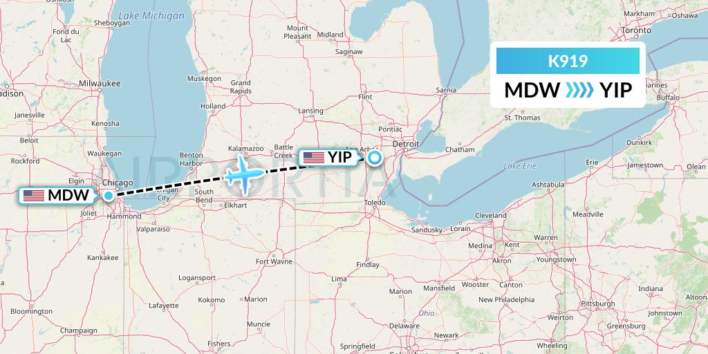 K919 Kalitta Charters Flight Map: Chicago to Detroit