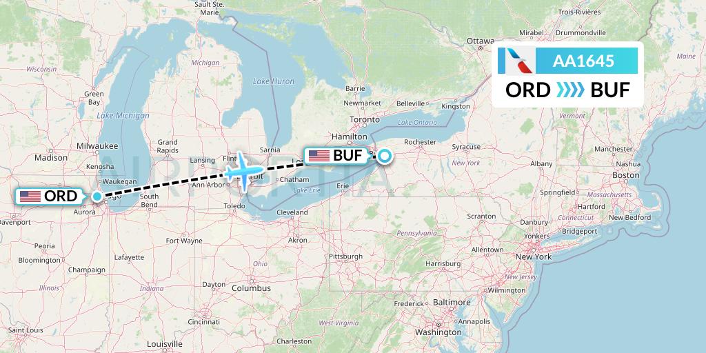 AA1645 American Airlines Flight Map: Chicago to Buffalo