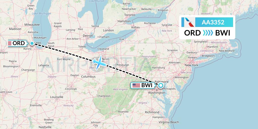 AA3352 American Airlines Flight Map: Chicago to Baltimore