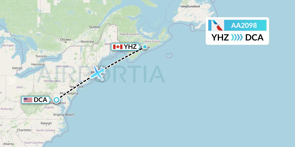 AA2098 American Airlines Flight Map: Halifax to Washington