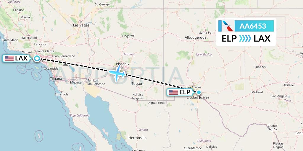 AA6453 American Airlines Flight Map: El Paso to Los Angeles