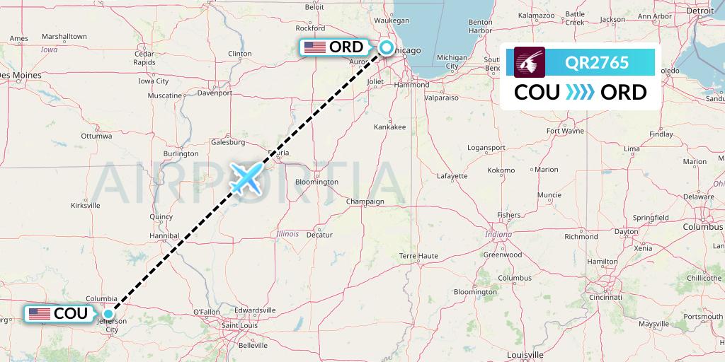 QR2765 Qatar Airways Flight Map: Columbia to Chicago