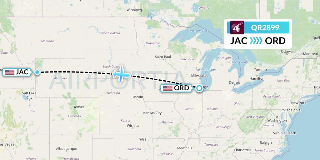 QR2899 Qatar Airways Flight Map: Jackson to Chicago