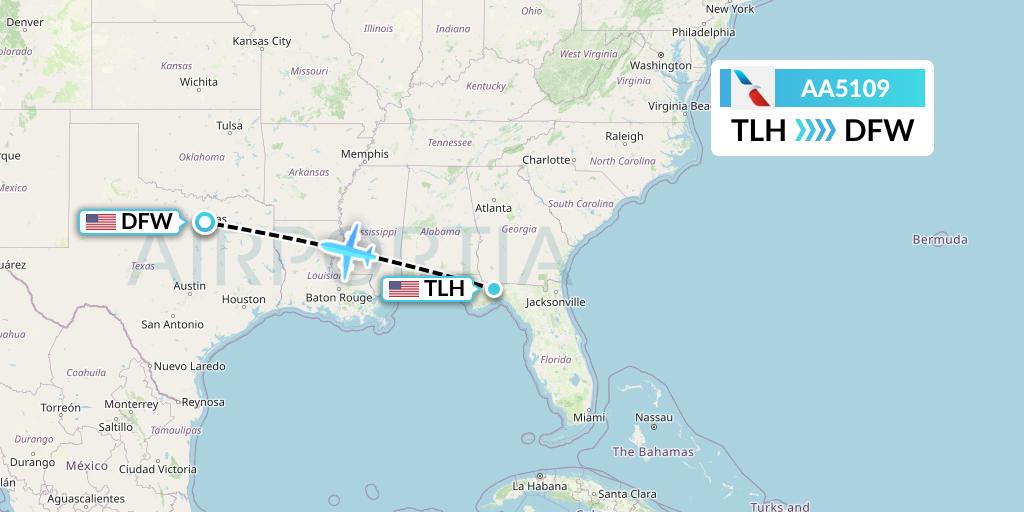 AA5109 American Airlines Flight Map: Tallahassee to Dallas