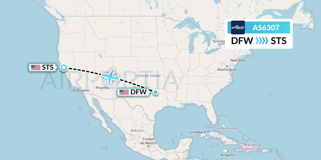 AS6307 Alaska Airlines Flight Map: Dallas to Santa Rosa