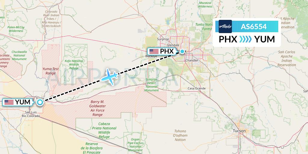AS6554 Alaska Airlines Flight Map: Phoenix to Yuma