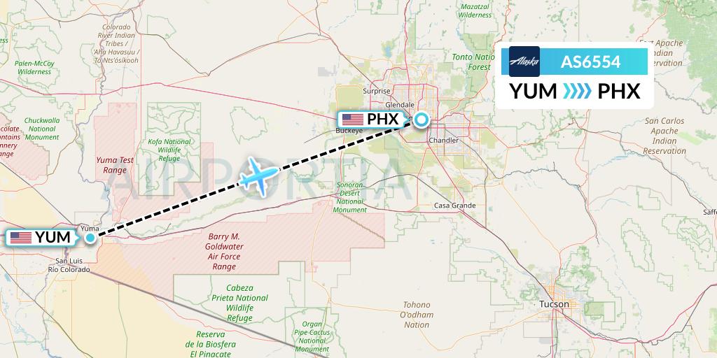 AS6554 Alaska Airlines Flight Map: Yuma to Phoenix