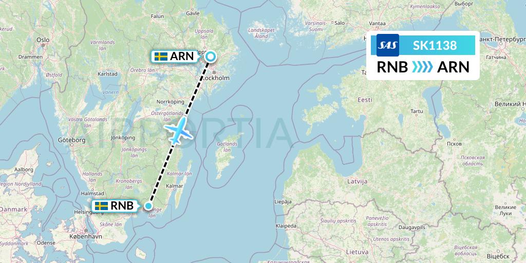 SK1138 SAS Flight Map: Ronneby to Stockholm