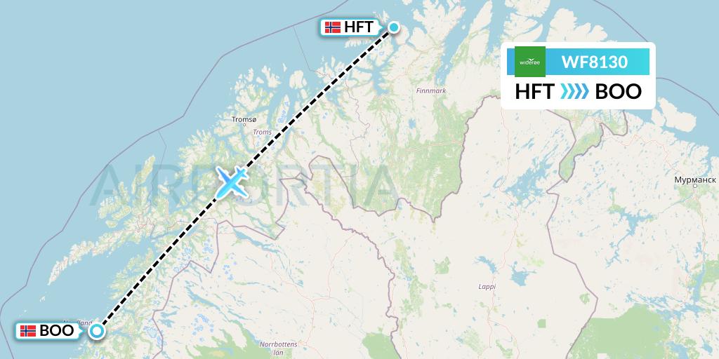 WF8130 Wideroe Flight Map: Hammerfest to Bodo