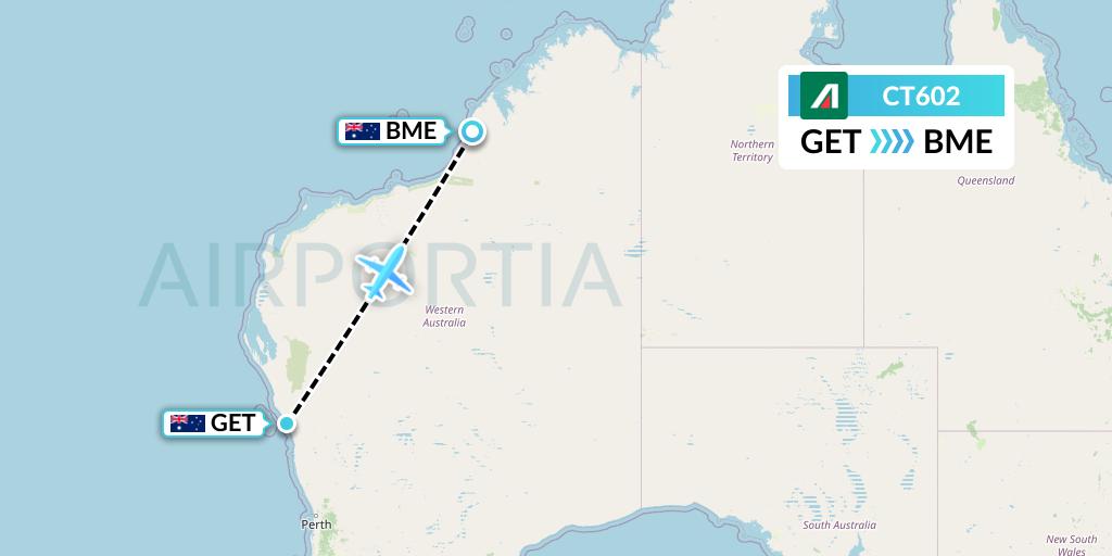 CT602 Alitalia CityLiner Flight Map: Geraldton to Broome