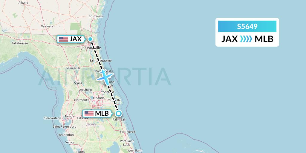 S5649 Star Air Flight Map: Jacksonville to Melbourne