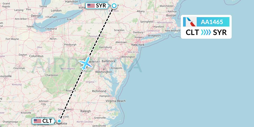 AA1465 American Airlines Flight Map: Charlotte to Syracuse