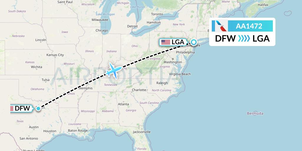 AA1472 American Airlines Flight Map: Dallas to New York