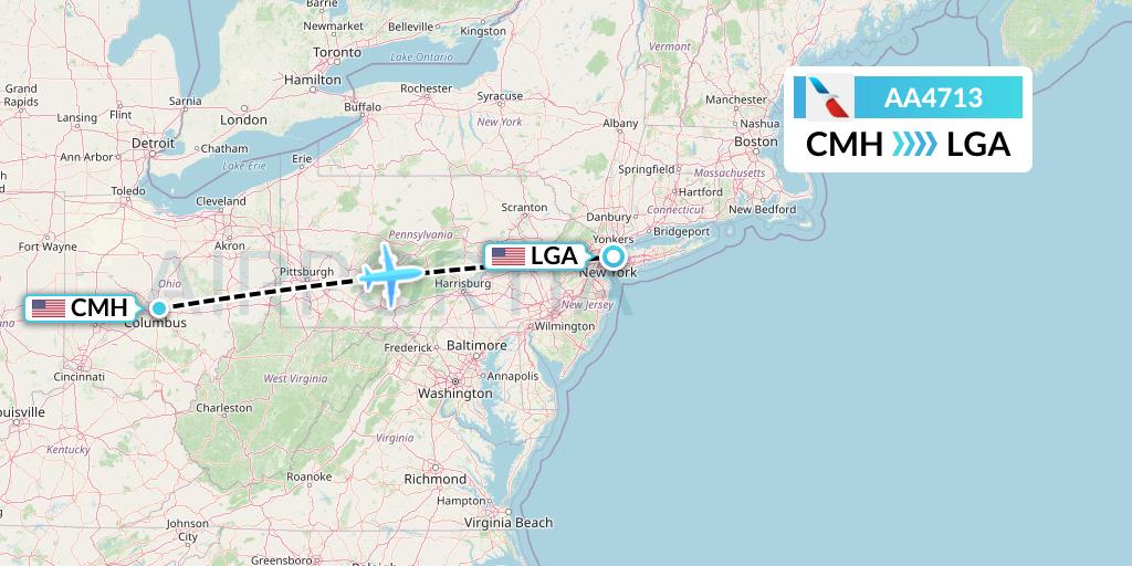 AA4713 American Airlines Flight Map: Columbus to New York