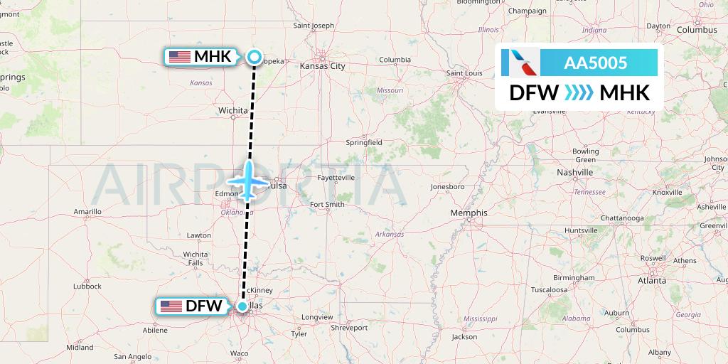 AA5005 American Airlines Flight Map: Dallas to Manhattan