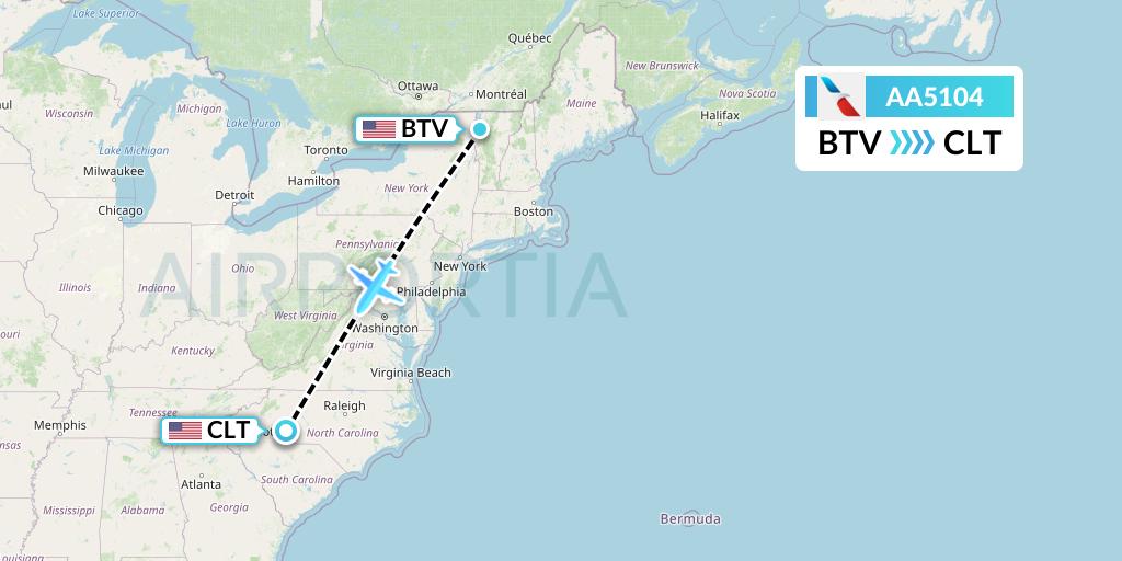 AA5104 American Airlines Flight Map: Burlington to Charlotte