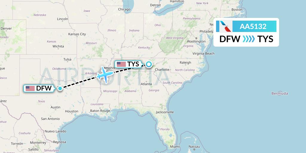 AA5132 American Airlines Flight Map: Dallas to Knoxville