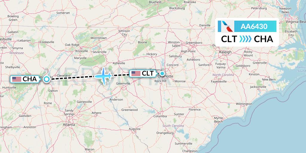 AA6430 American Airlines Flight Map: Charlotte to Chattanooga