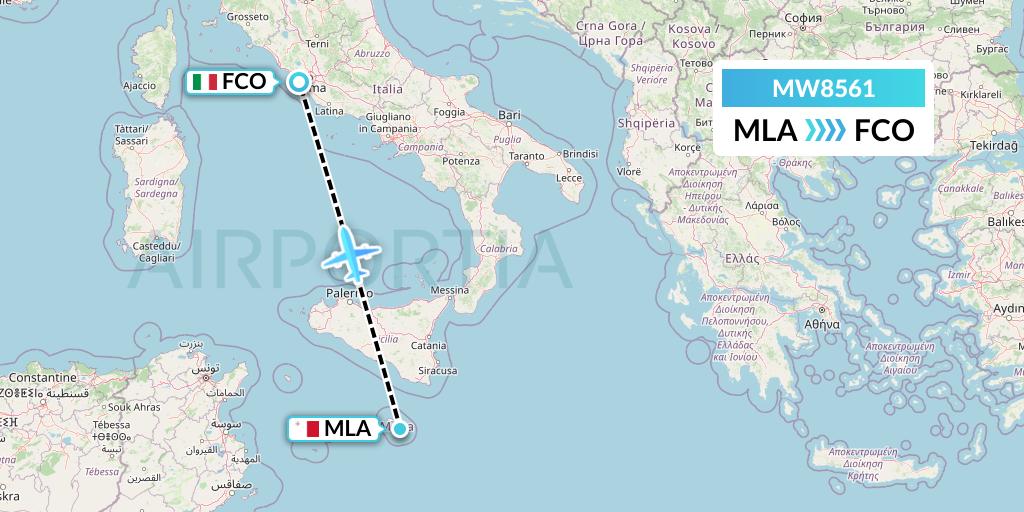 MW8561 Mokulele Flight Service Flight Map: Malta to Rome