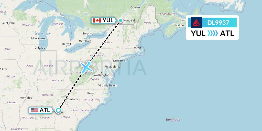 DL9937 Delta Air Lines Flight Map: Montreal to Atlanta