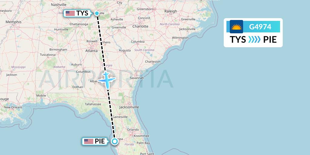 G4974 Allegiant Air Flight Map: Knoxville to St. Petersburg
