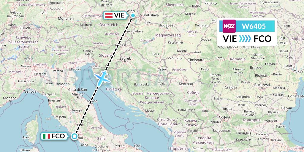 W6405 Wizz Air Flight Map: Vienna to Rome