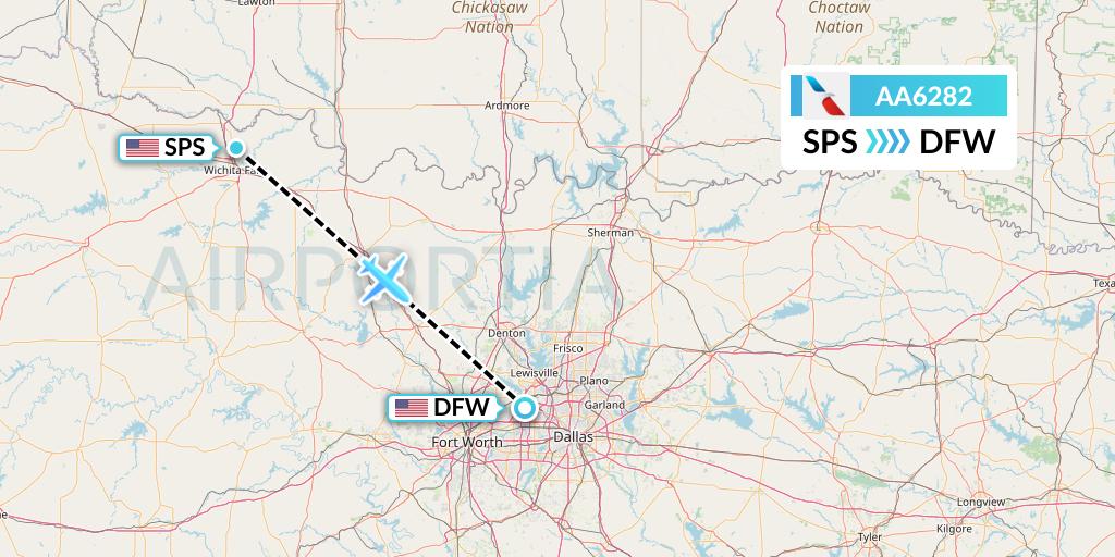 AA6282 American Airlines Flight Map: Wichita Falls to Dallas