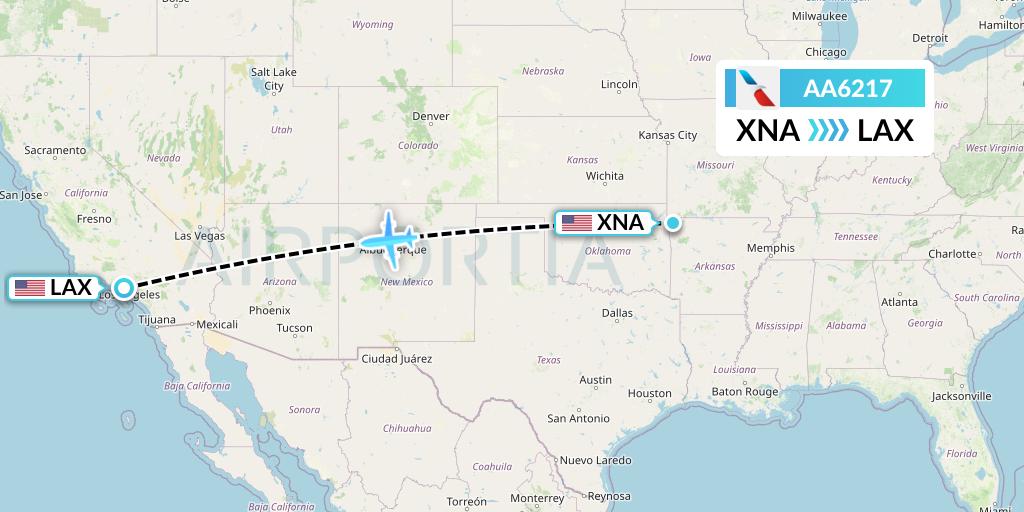 AA6217 American Airlines Flight Map: Bentonville to Los Angeles