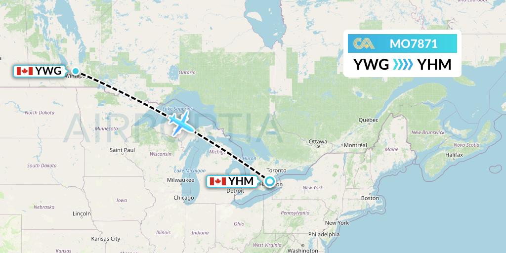 MO7871 Calm Air Flight Map: Winnipeg to Hamilton