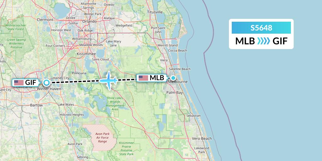 S5648 Star Air Flight Map: Melbourne to Winter Haven