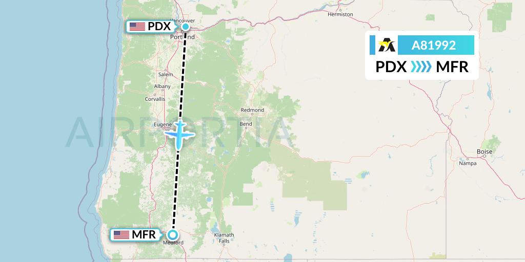 A81992 Aerolink Uganda Flight Map: Portland to Medford