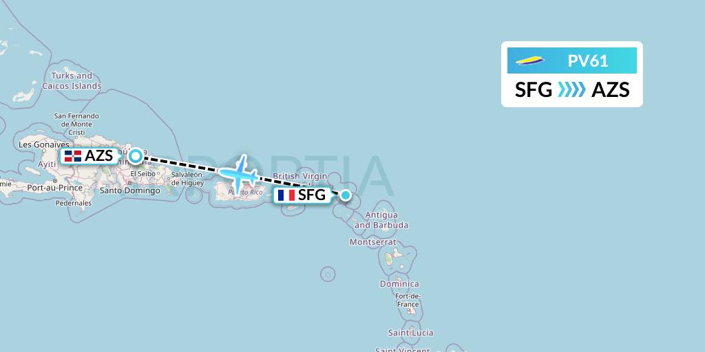 PV61 St. Barth Commuter Flight Map: Sint Maarten to Samana