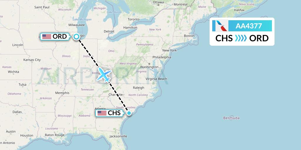 AA4377 American Airlines Flight Map: Charleston to Chicago