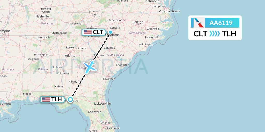 AA6119 American Airlines Flight Map: Charlotte to Tallahassee