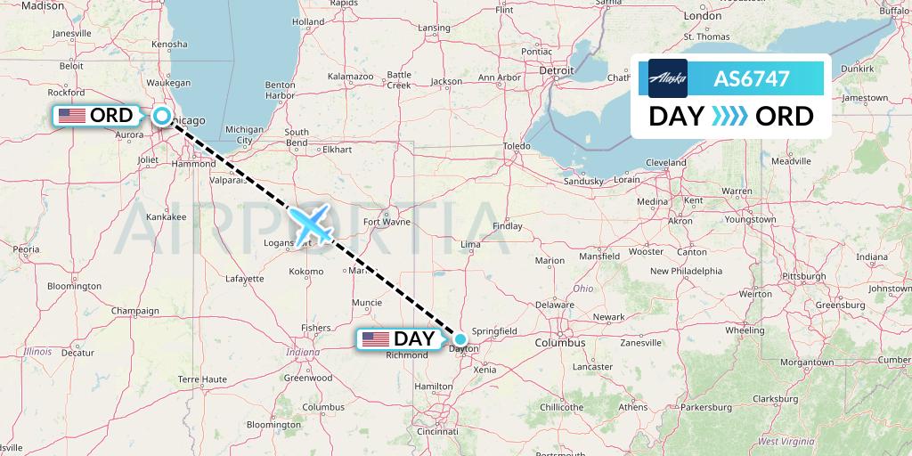 AS6747 Alaska Airlines Flight Map: Dayton to Chicago