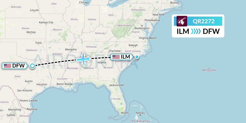 QR2272 Qatar Airways Flight Map: Wilmington to Dallas
