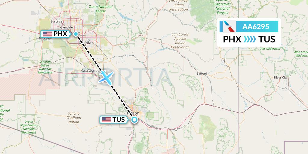 AA6295 American Airlines Flight Map: Phoenix to Tucson