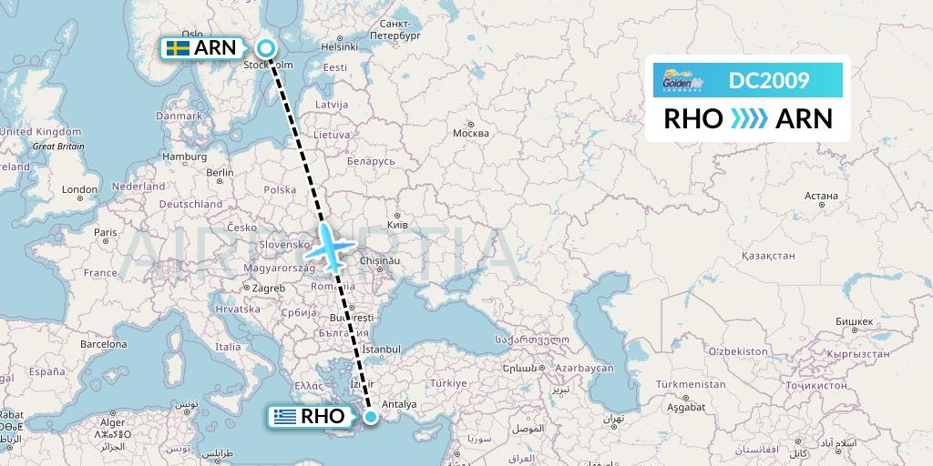 DC2009 Braathens Regional Flight Map: Rhodes to Stockholm