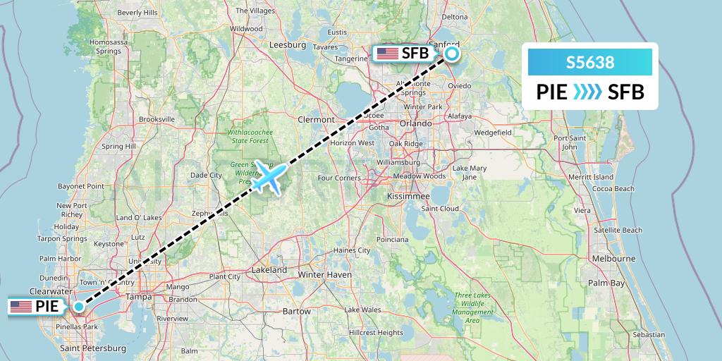 S5638 Star Air Flight Map: St. Petersburg to Orlando