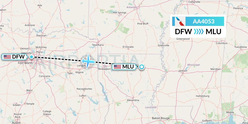 AA4053 American Airlines Flight Map: Dallas to Monroe