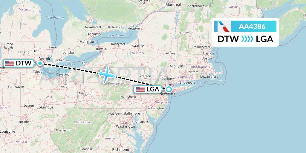 AA4386 American Airlines Flight Map: Detroit to New York