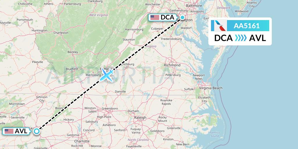 AA5161 American Airlines Flight Map: Washington to Asheville