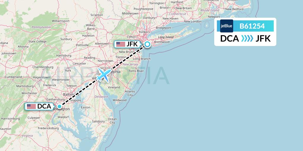 B61254 JetBlue Airways Flight Map: Washington to New York