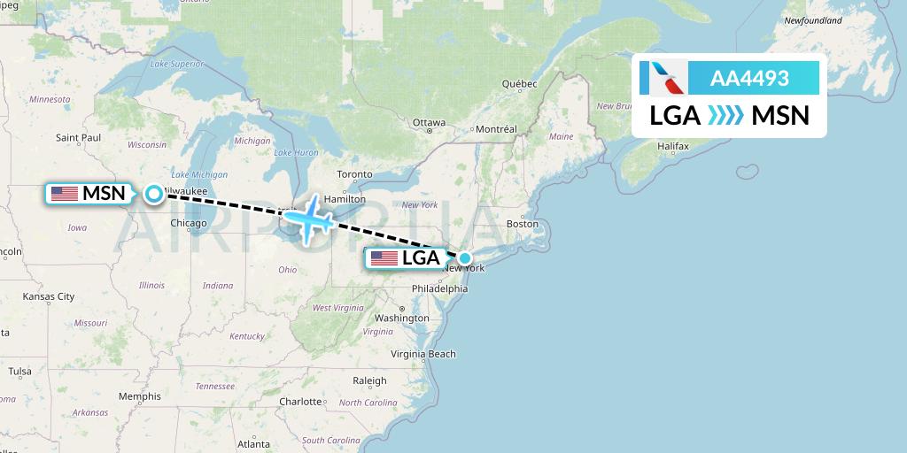 AA4493 American Airlines Flight Map: New York to Madison